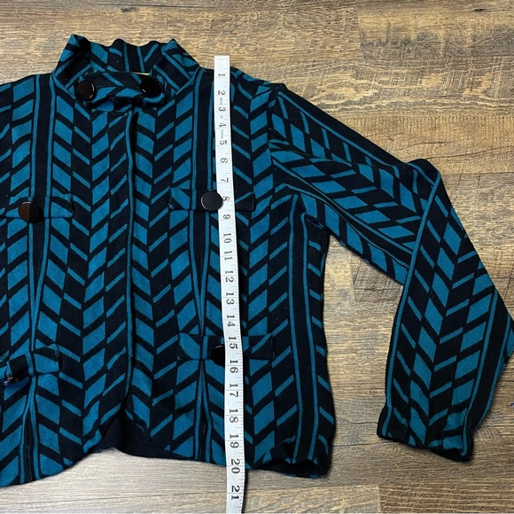 Michael Simon Snap Button Sweater Cardigan Jacket Women Large Teal Black Stretch - Picture 4 of 11